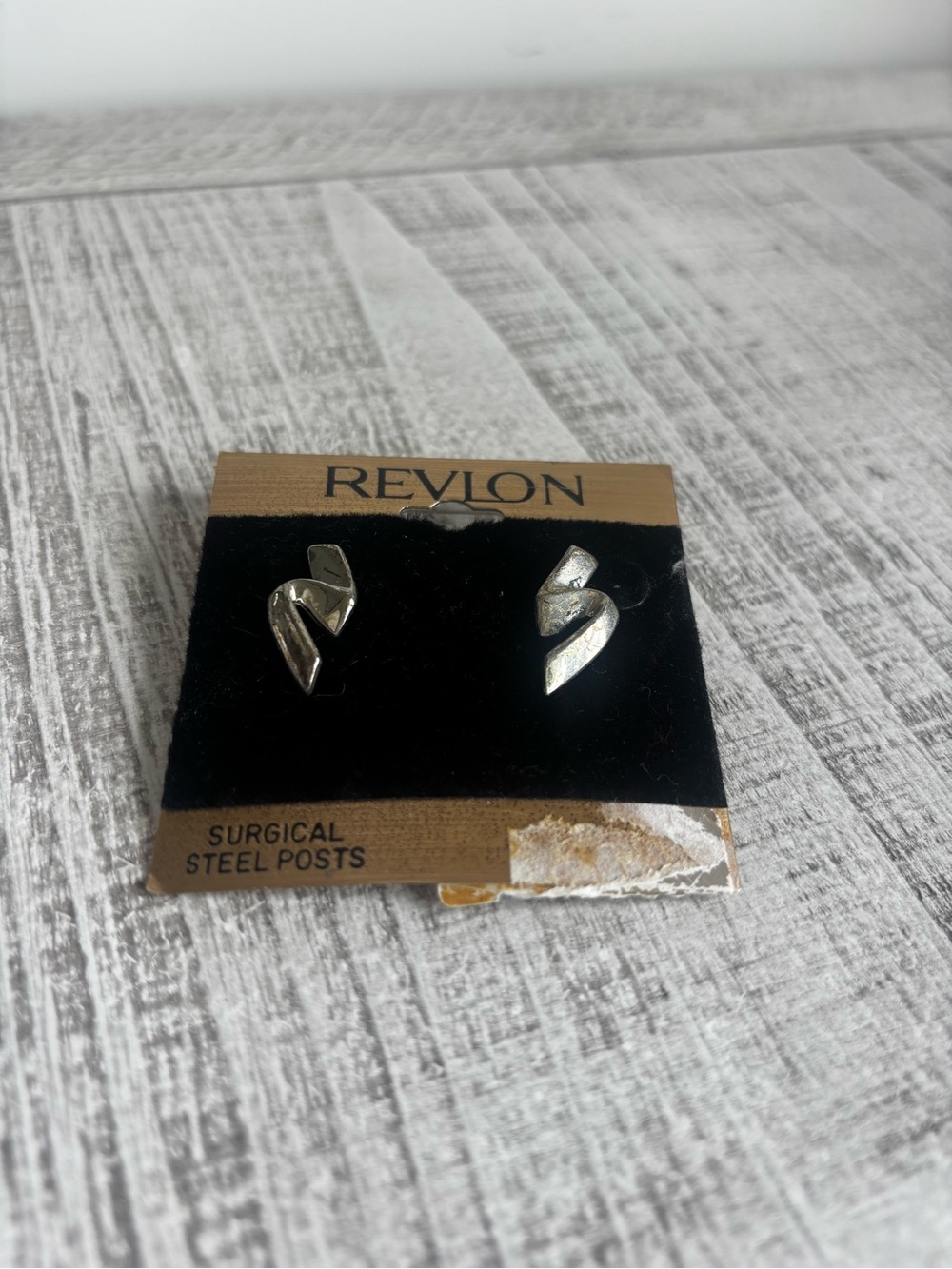 Vintage REVLON Silver Abstract Geometric Stud Earrings - NWT deadstock